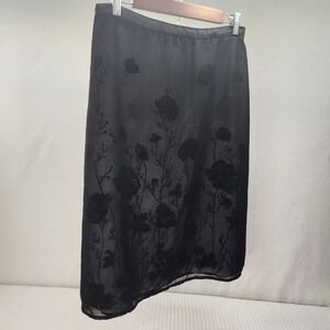 Sheer‎ Black Floral Midi Skirt with Floral Undrerskirt